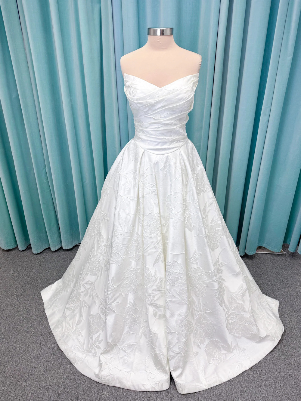 Elene Strapless Floral Jacquard Ballgown Wedding Dress Sz 16 Ivory